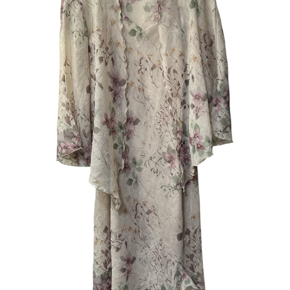 R&M Richards Elegant Floral Long Sleeve Jacket and Dress - Cream and Purple